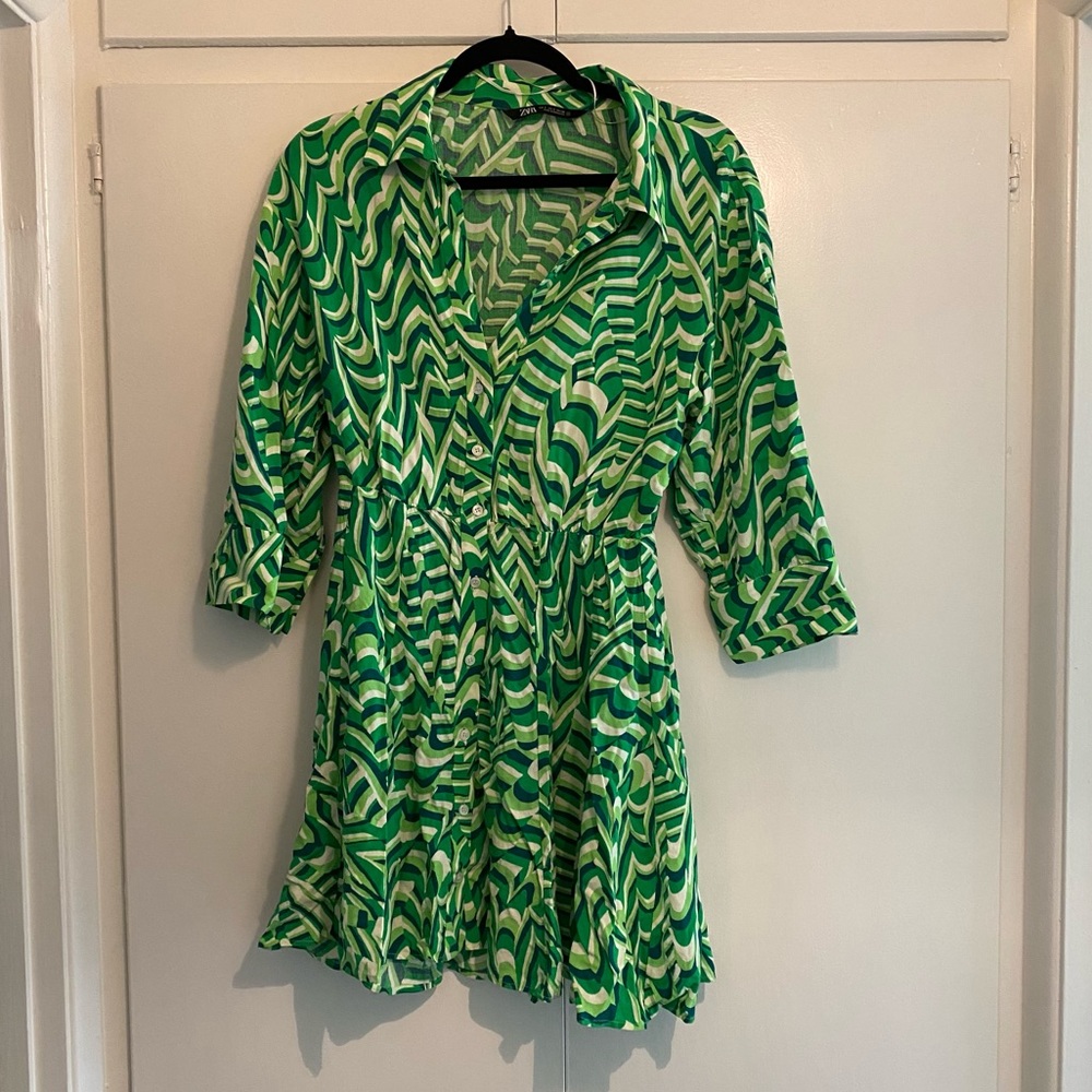 Zara Green Collared Button Down Mini Dress